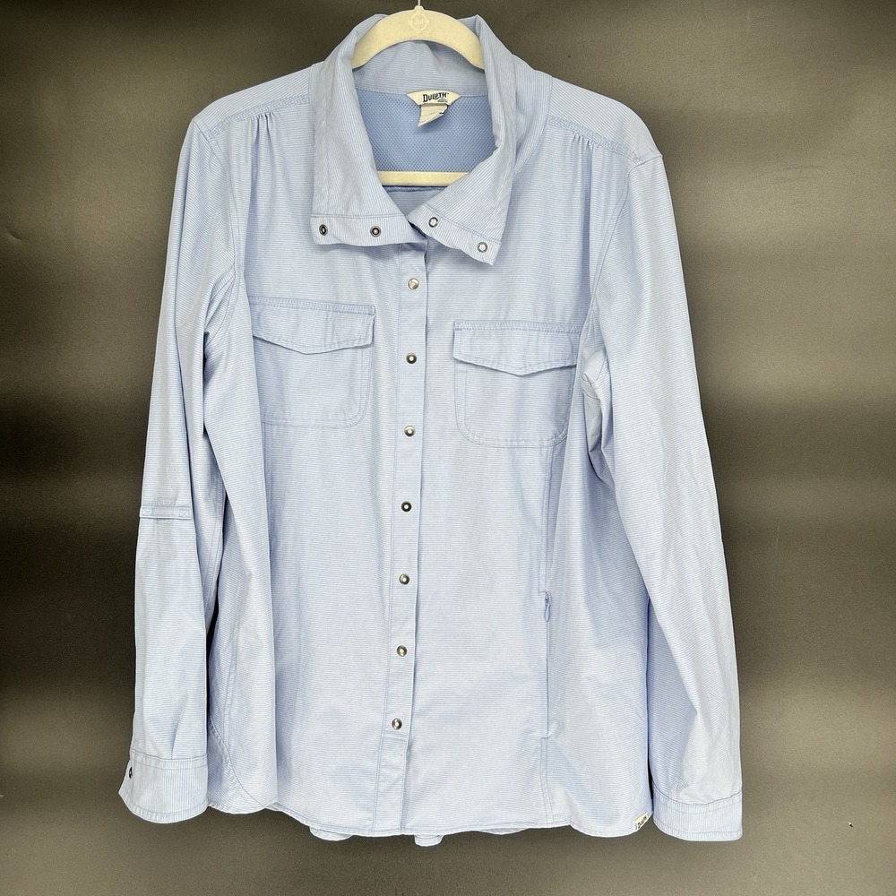 Duluth Trading Co Sol Survivor Sun Protection Shirt Jacket Blue Striped Women XL